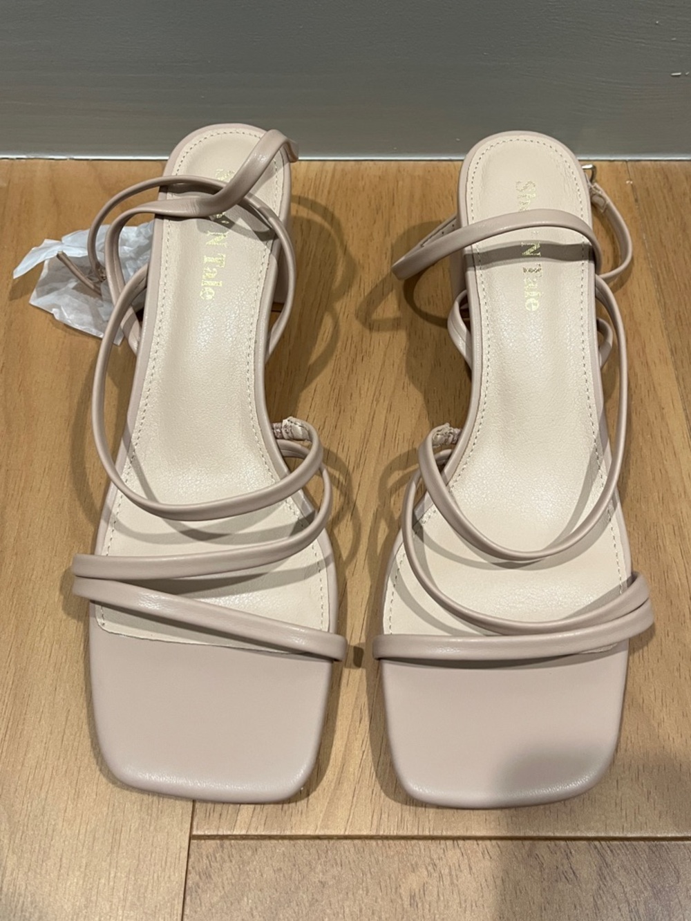 Strappy Square Toe Heeled Sandals in Nude